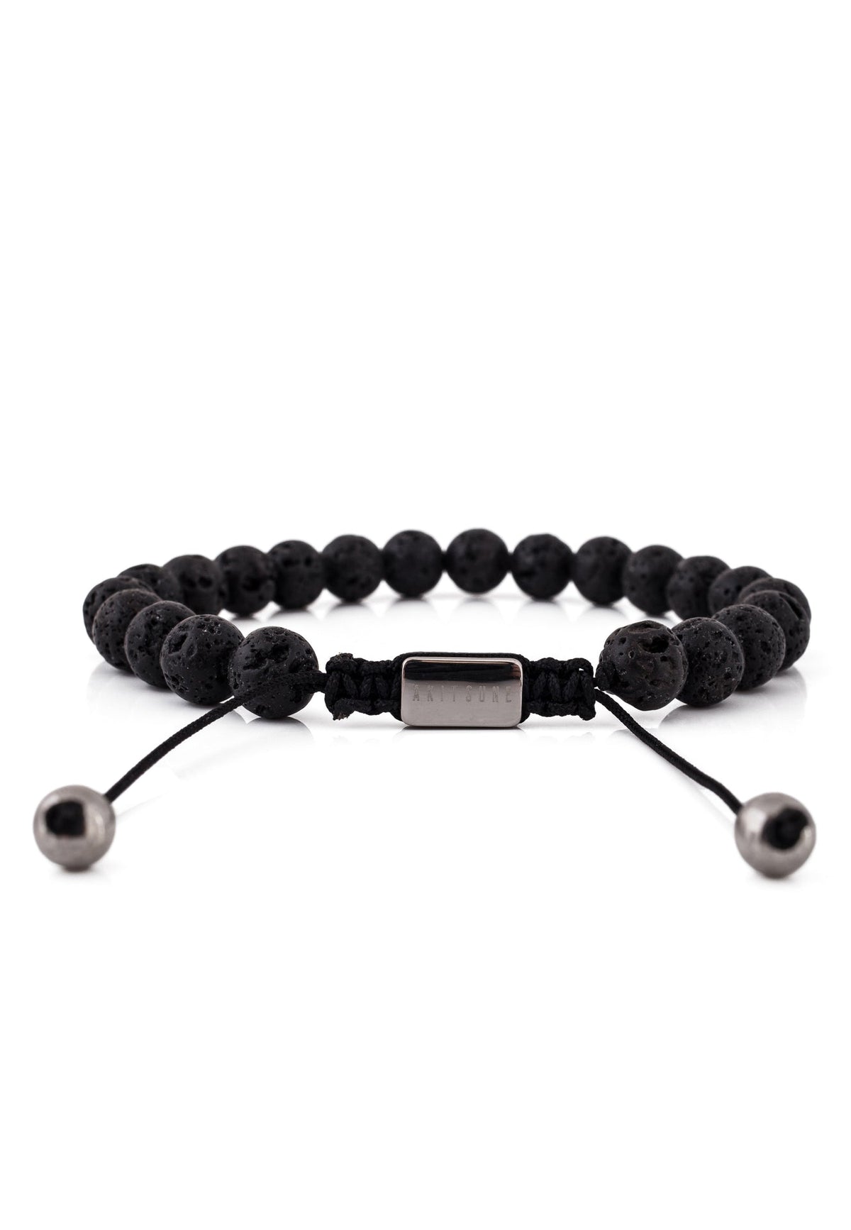 Venatio Beaded Bracelet Silver-Lava Stone Black
