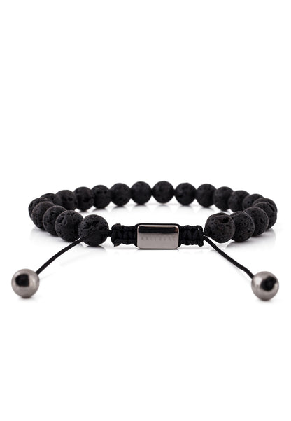 Venatio Beaded Bracelet Silver-Lava Stone Black