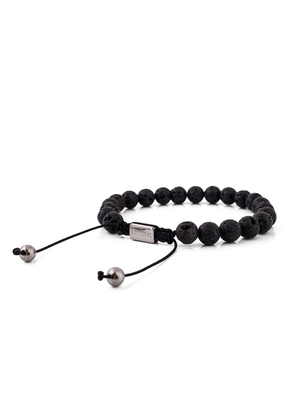 Venatio Beaded Bracelet Silver-Lava Stone Black