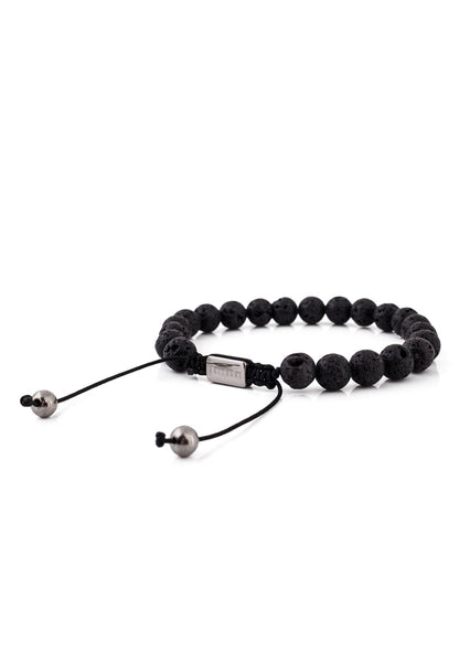 Venatio Beaded Bracelet Silver-Lava Stone Black