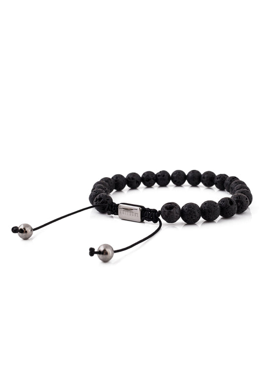 Venatio Beaded Bracelet Silver-Lava Stone Black