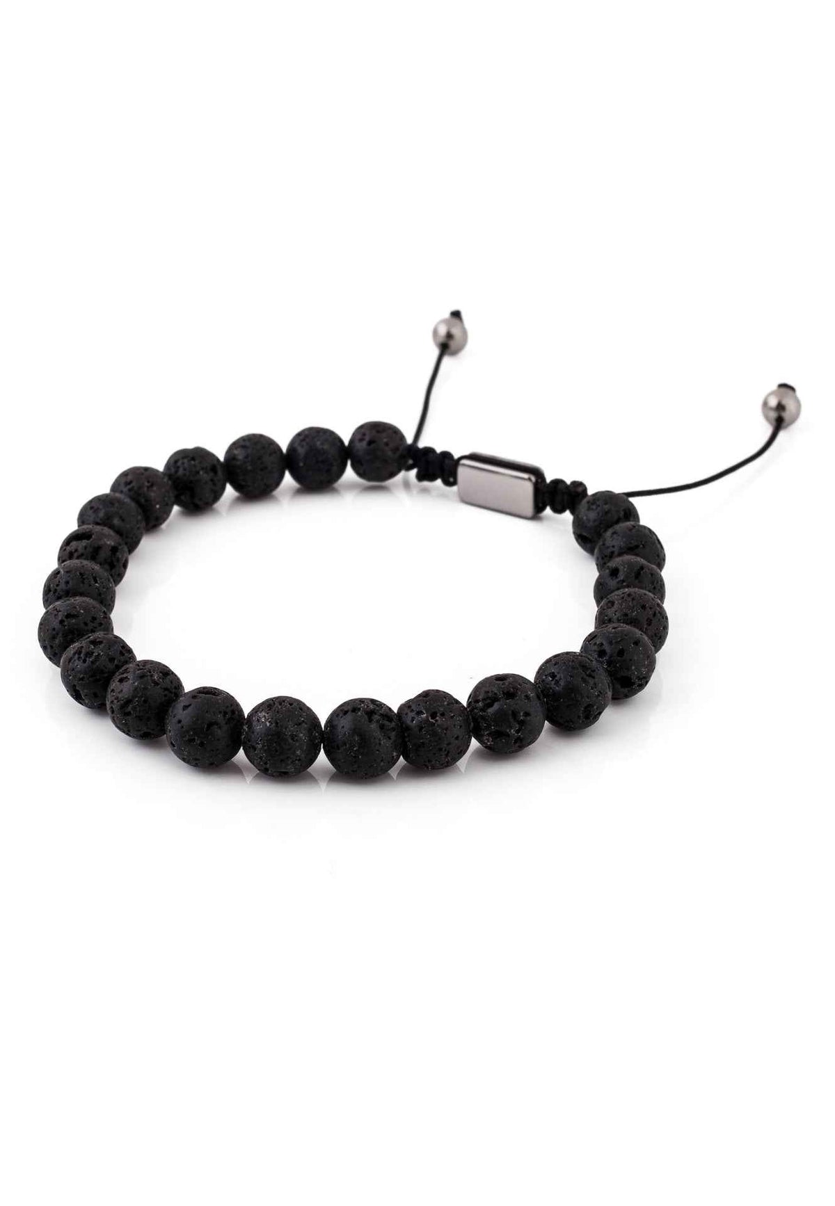 Venatio Beaded Bracelet Silver-Lava Stone Black