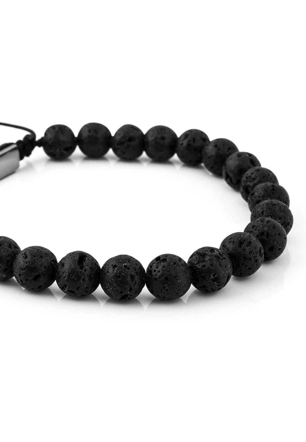 Venatio Beaded Bracelet Silver-Lava Stone Black