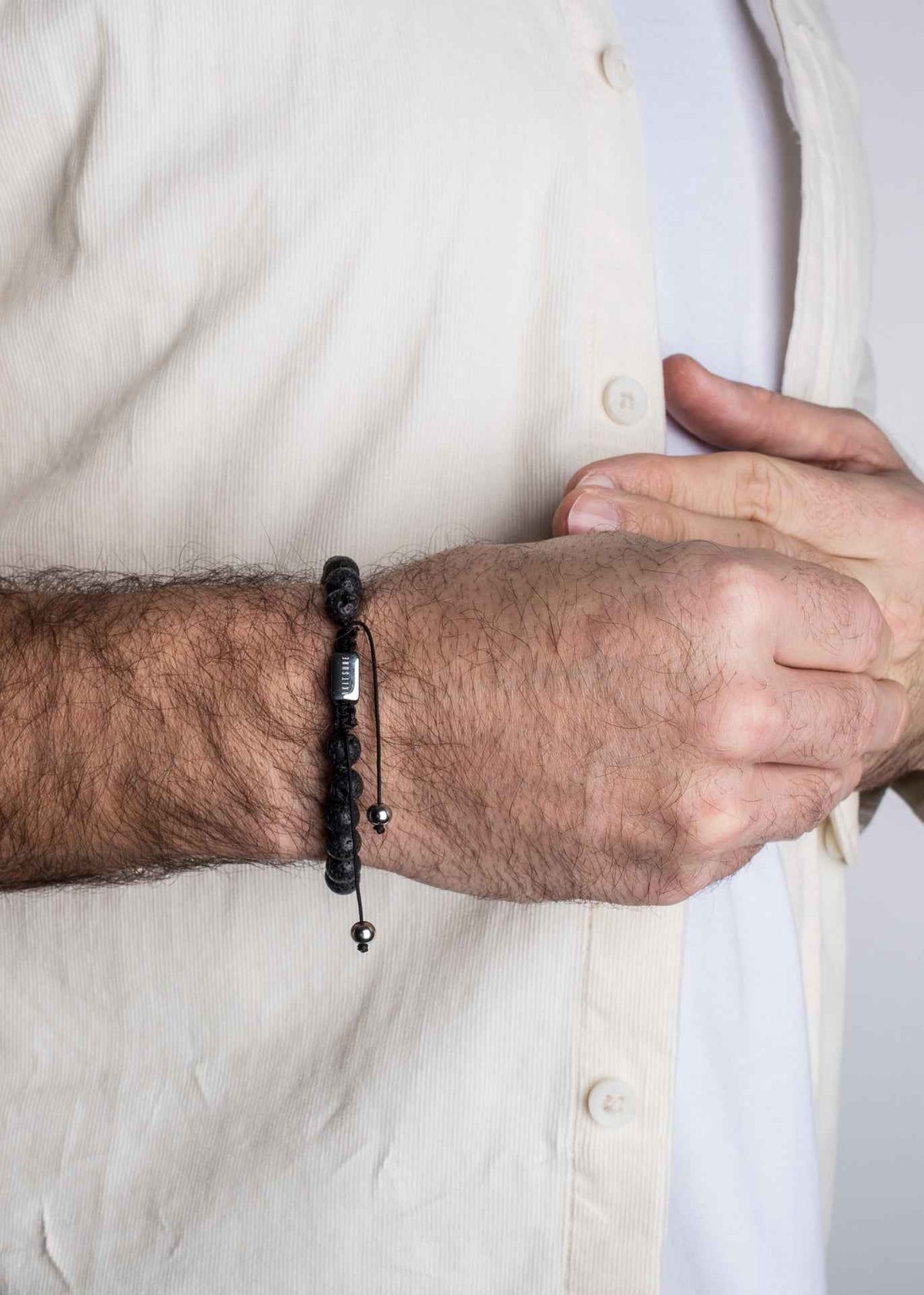 Venatio Beaded Bracelet Silver-Lava Stone Black