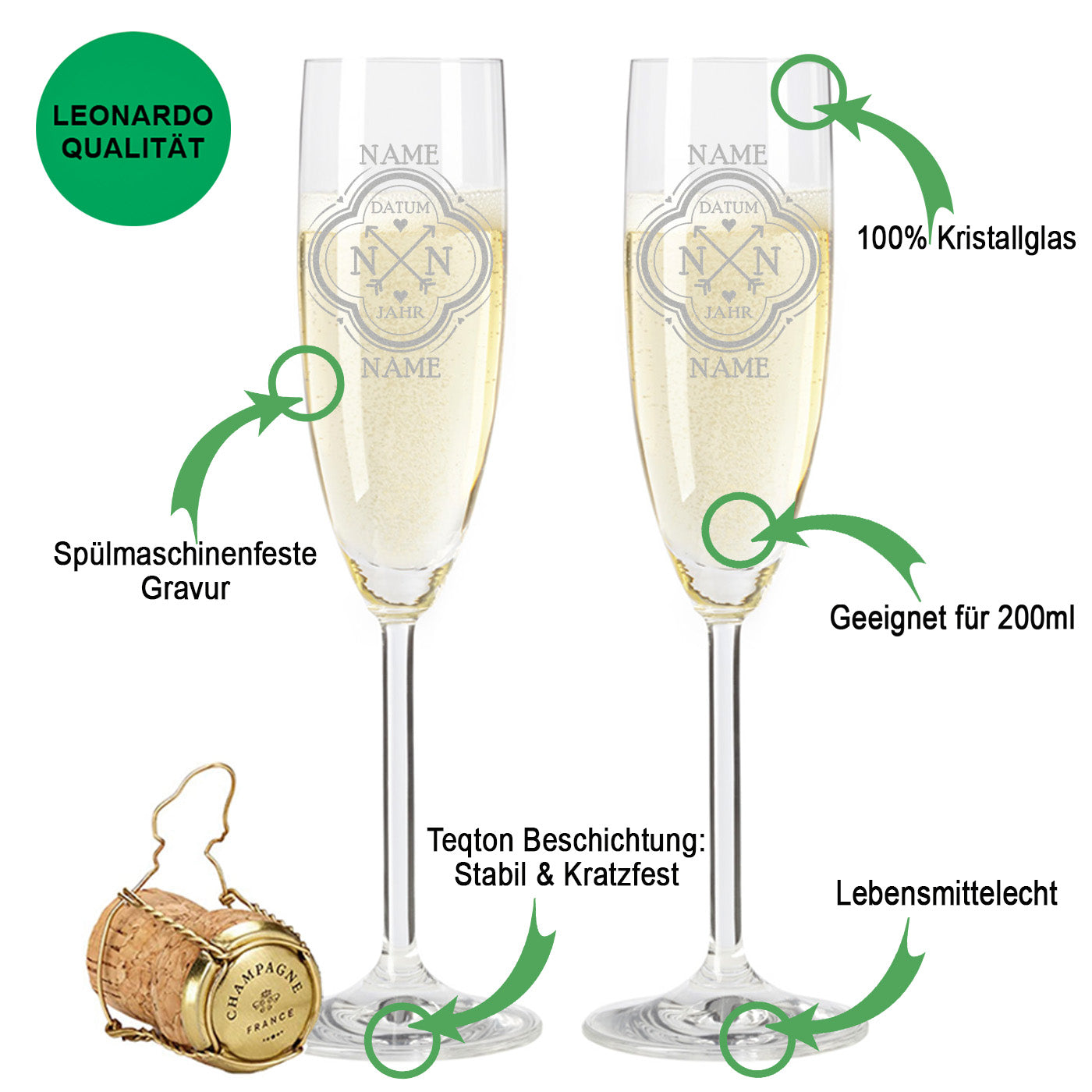 Leonardo Sektglas mit Gravur "Arrows with Heart"