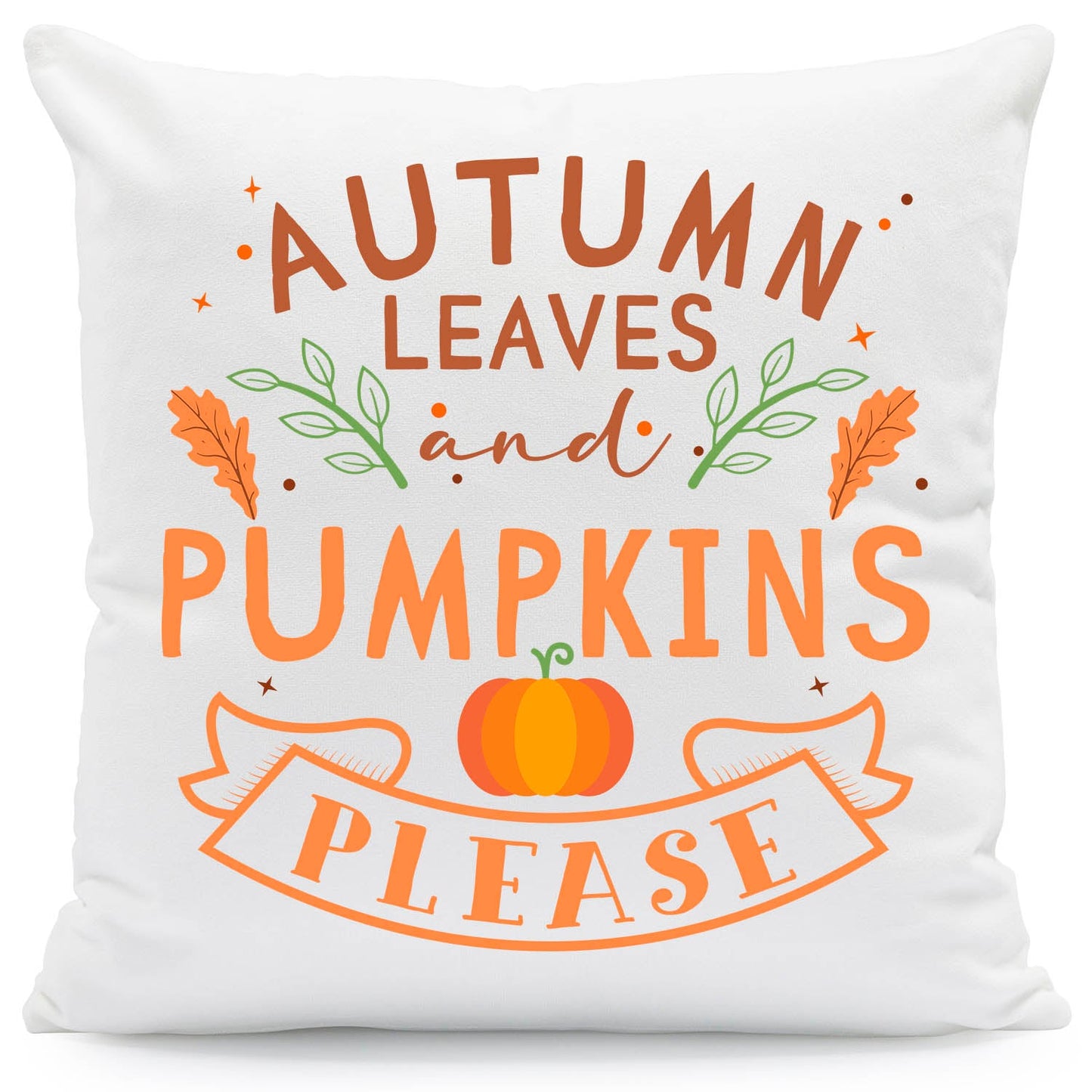 Bedrucktes Kissen mit Spruch Autumn leaves and Pumpkins please
