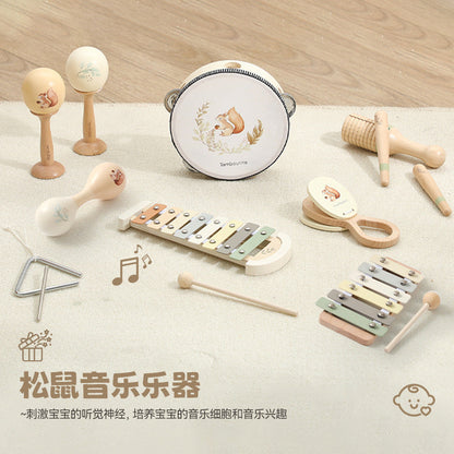 Beliebtes Montessori Holz-Musikinstrument-Set „Eichhörnchen“ – Musikspielzeug für Babys & Kinder | Verschiedene Instrumente, CE-zertifiziert