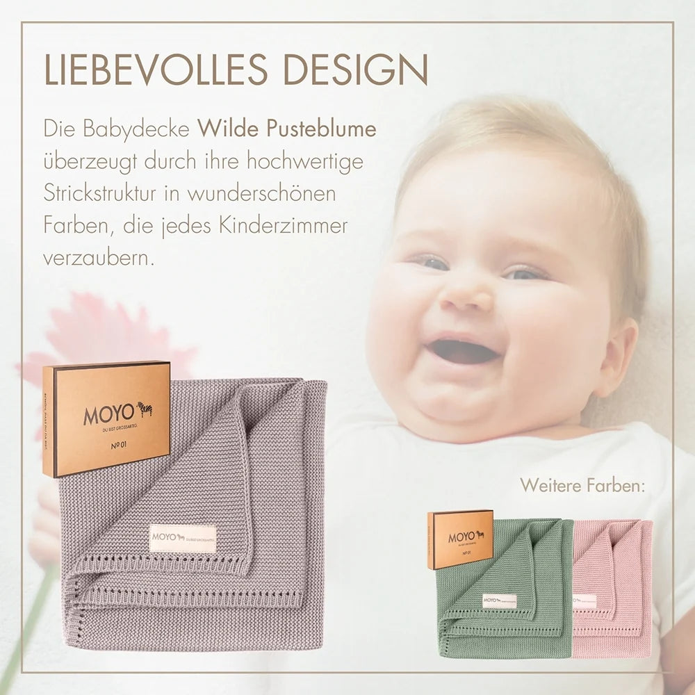 Babydecke Linksstrick Pointelle „Wilde Pusteblume“