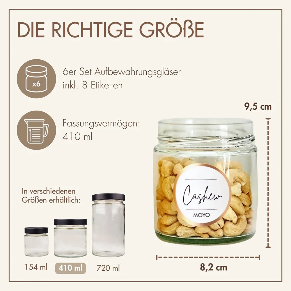 Vorratsgläser 6er Set – Luftdichte Glasbehälter