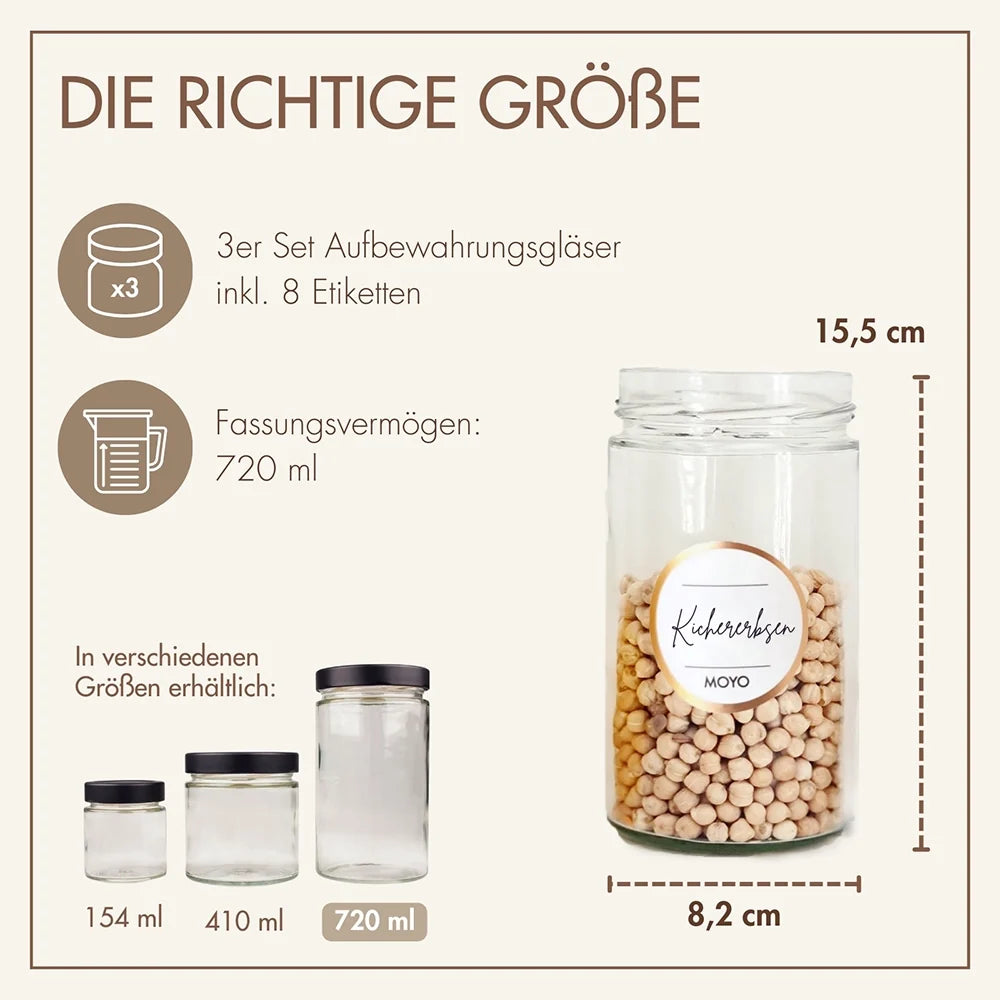 Vorratsgläser 3er Set mit Etikettenvorlagen