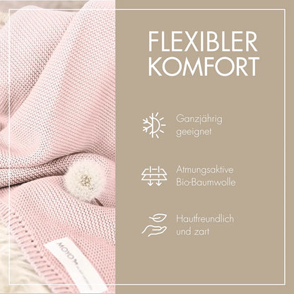 Babydecke Linksstrick Pointelle „Wilde Rosenblüte“