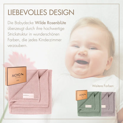 Babydecke Linksstrick Pointelle „Wilde Rosenblüte“