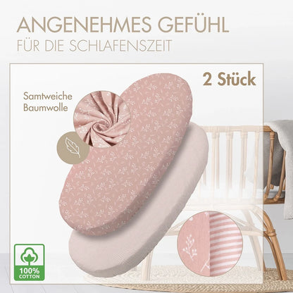 2er Set Baby Spannbettlaken Oval – „Rose Blüte“
