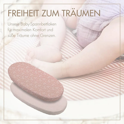 2er Set Baby Spannbettlaken Oval – „Rose Blüte“
