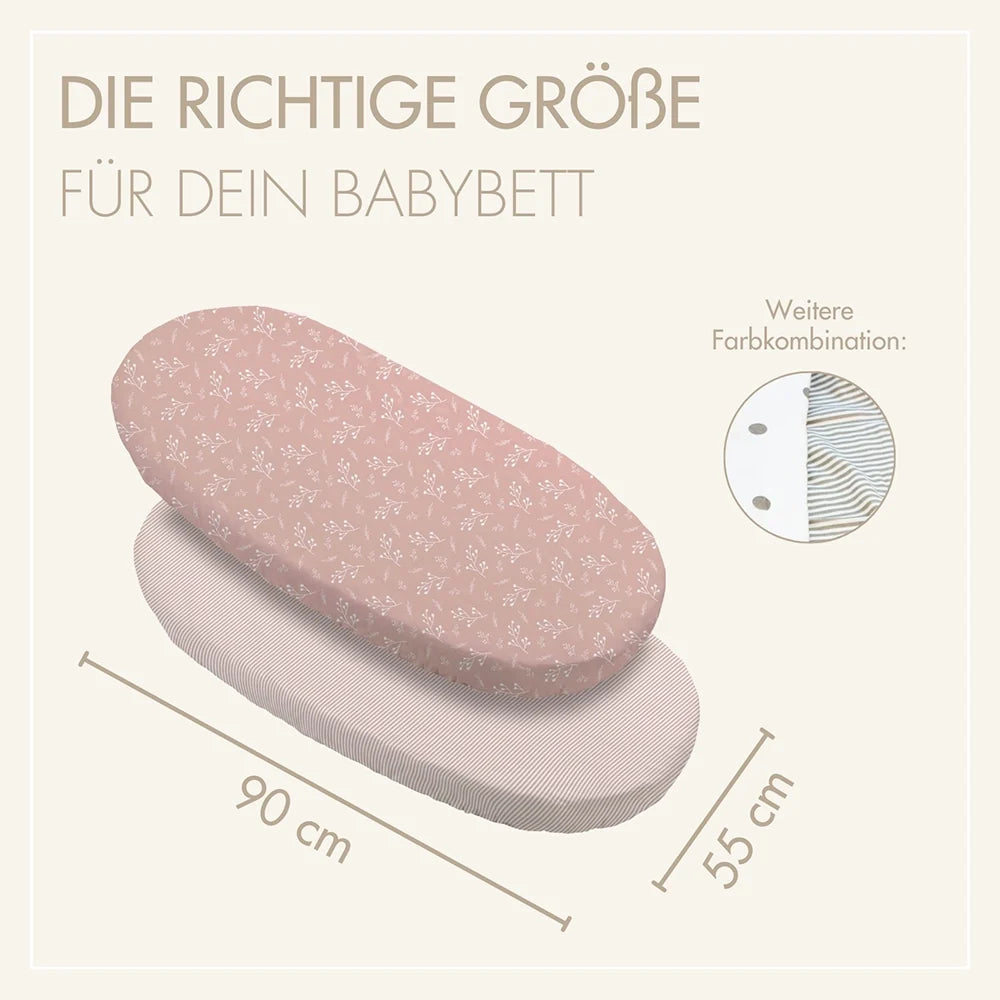 2er Set Baby Spannbettlaken Oval – „Rose Blüte“