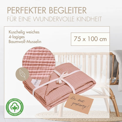 Musselin Decke 100 cm x 75 cm zartes Rosenholz
