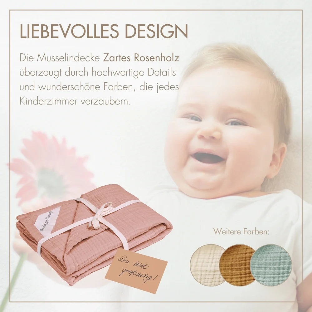 Musselin Decke 100 cm x 75 cm zartes Rosenholz