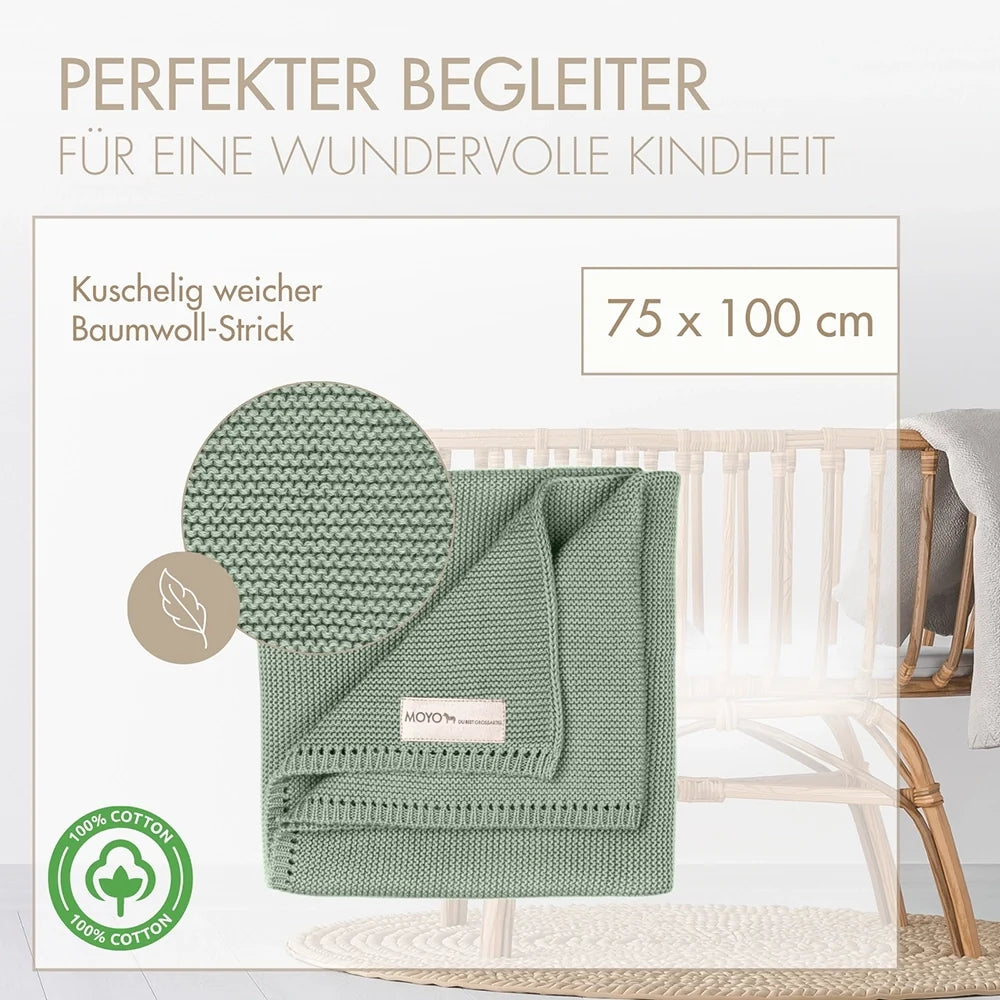 Babydecke Linksstrick Pointelle aus Baumwolle