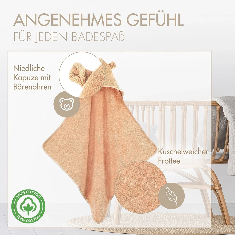 Baby Kapuzenhandtuch mit Ohren in Puder