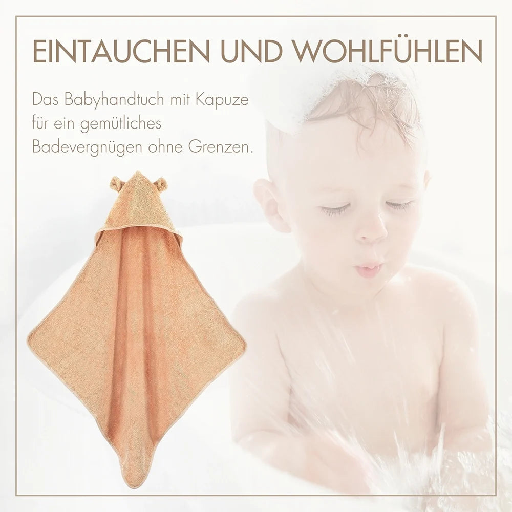 Baby Kapuzenhandtuch mit Ohren in Puder