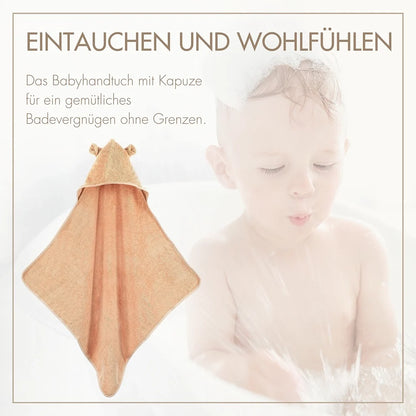 Baby Kapuzenhandtuch mit Ohren in Puder