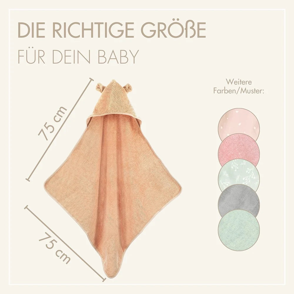 Baby Kapuzenhandtuch mit Ohren in Puder