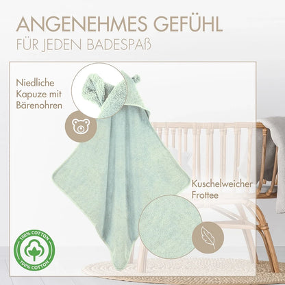 Baby Kapuzenhandtuch mit Bärenohren Mint 75x75 cm
