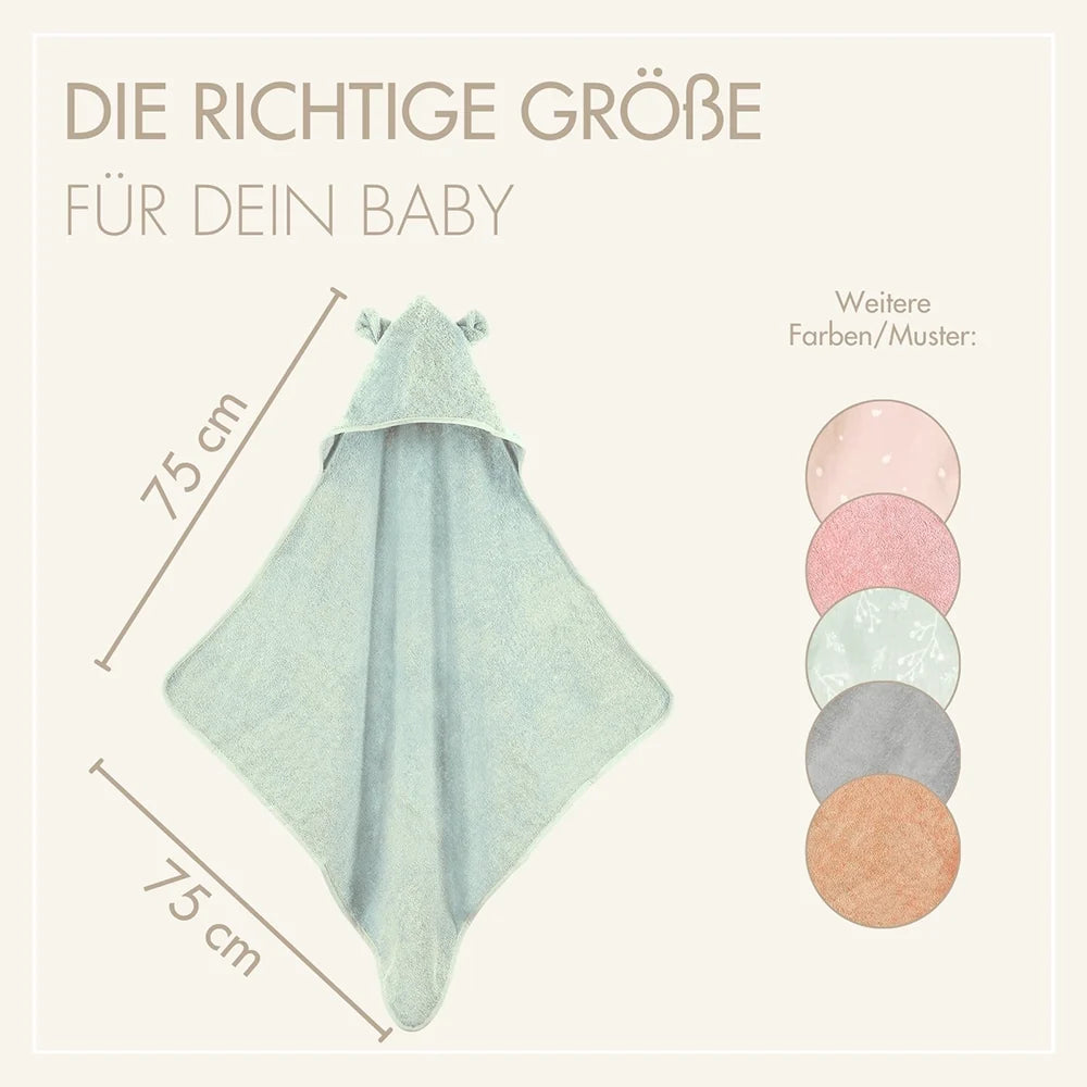 Baby Kapuzenhandtuch mit Bärenohren Mint 75x75 cm