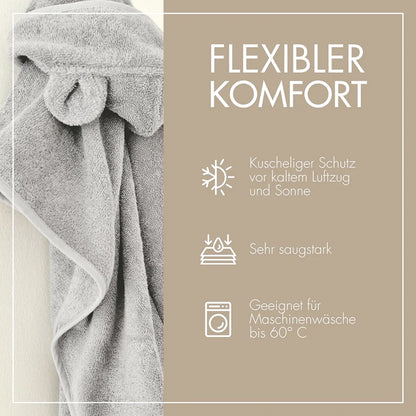 Baby Badeponcho 75x75 cm – „Grau“ mit niedlichen Bärenohren