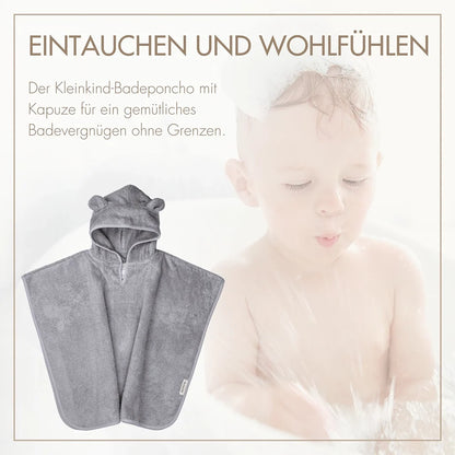 Baby Badeponcho 75x75 cm – „Grau“ mit niedlichen Bärenohren