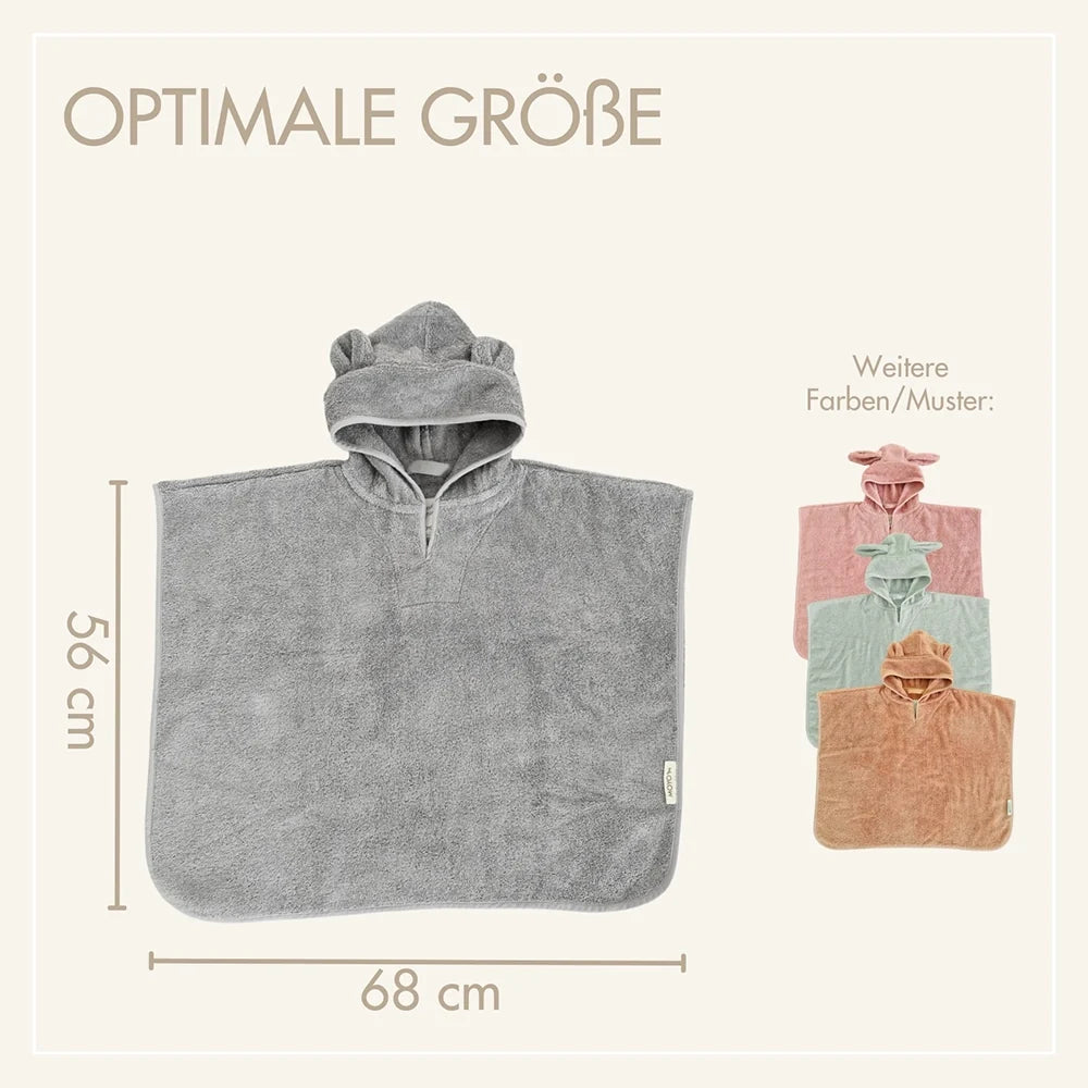 Baby Badeponcho 75x75 cm – „Grau“ mit niedlichen Bärenohren