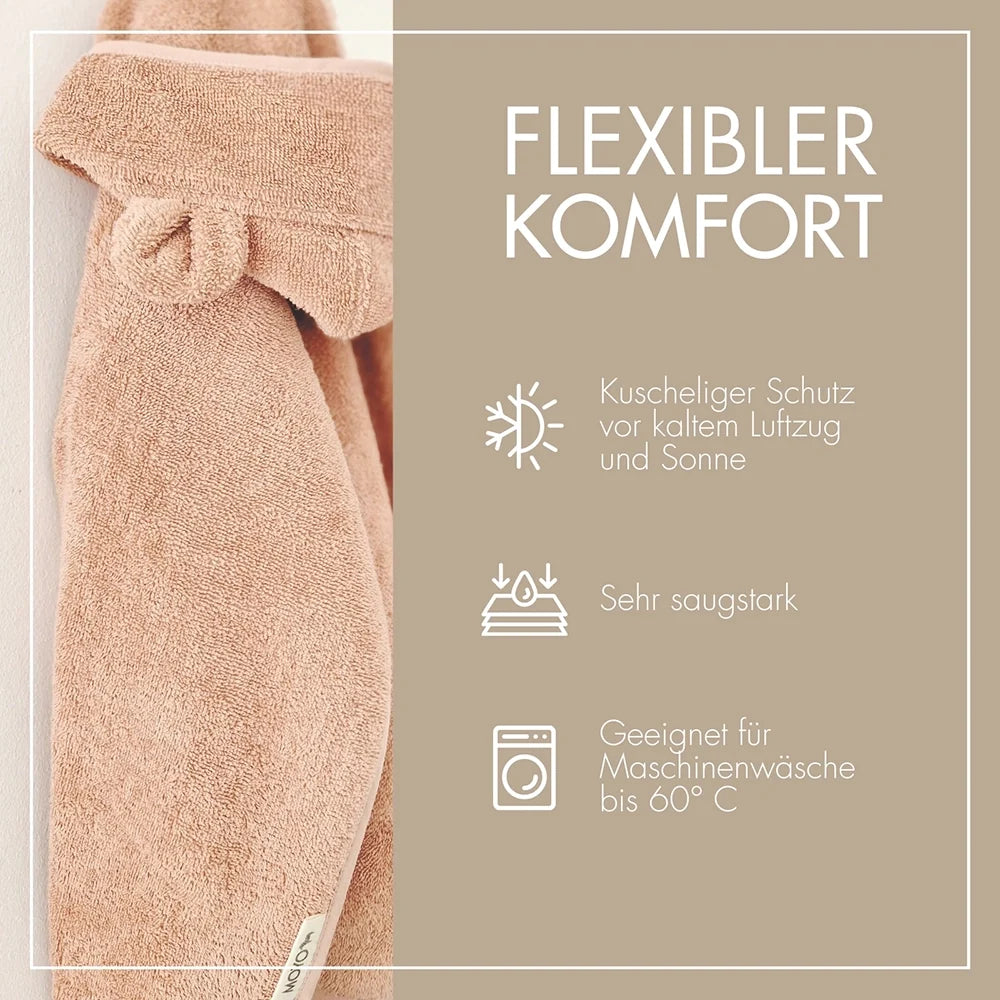 Baby Badeponcho 75x75 cm – „Puder“ mit niedlichen Bärenohren