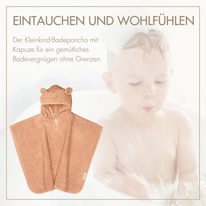 Baby Badeponcho 75x75 cm – „Puder“ mit niedlichen Bärenohren