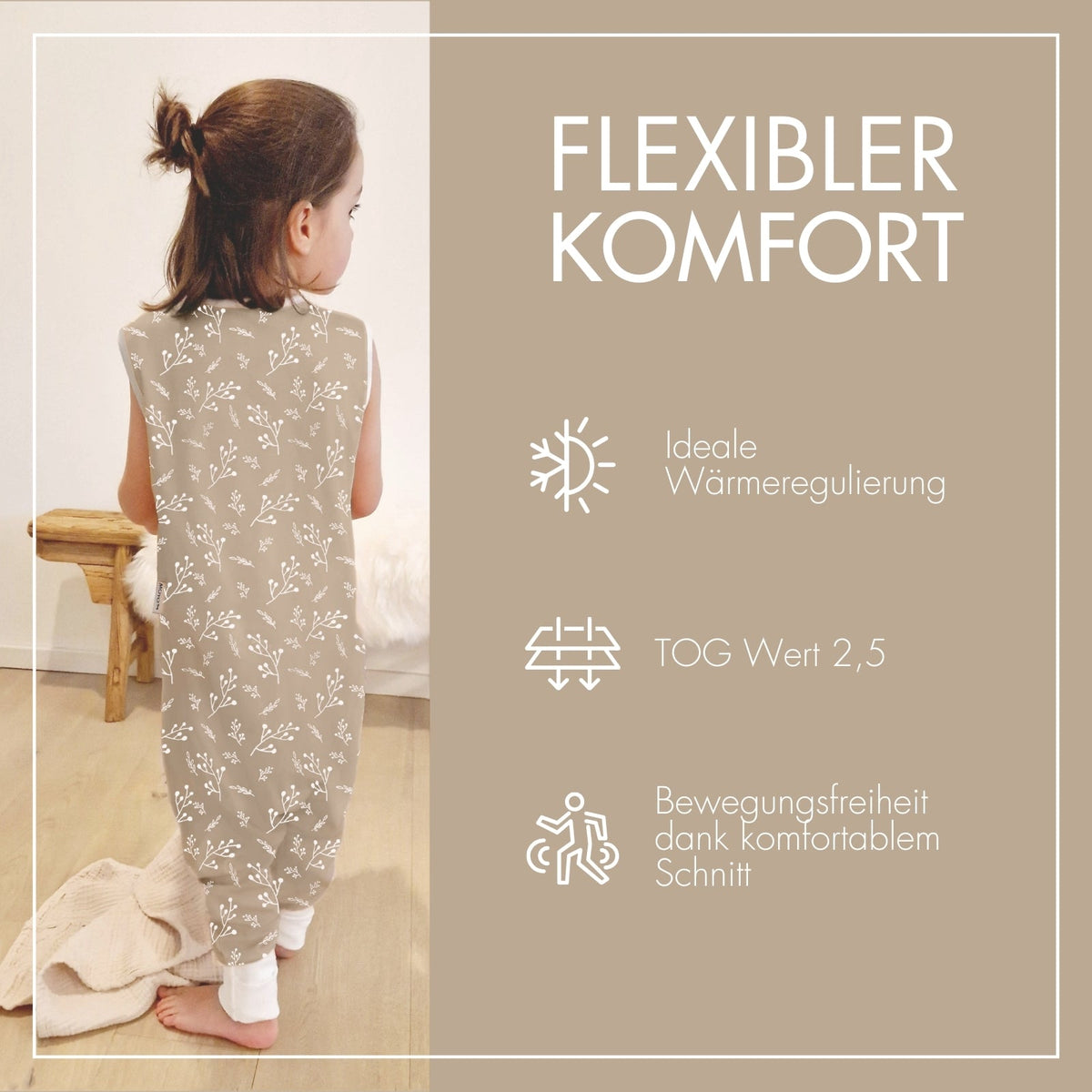 Schlafsack mit Füßen Raschelnde Zweige Taupe - 2.5 TOG