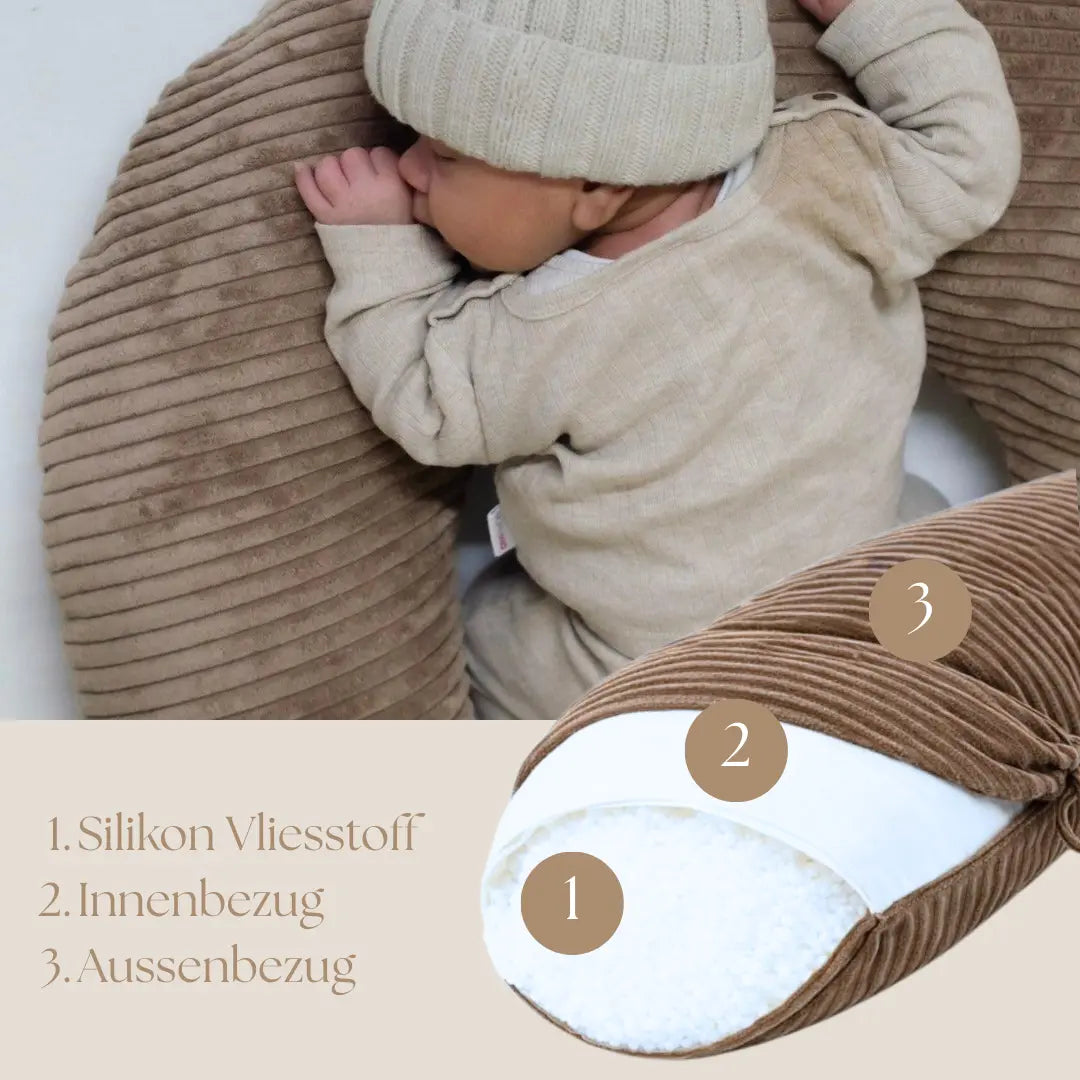 U-shaped corduroy nursing pillow with removable cover - ergonomic moon-shaped nursing pillow