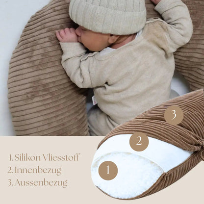 U-shaped corduroy nursing pillow with removable cover - ergonomic moon-shaped nursing pillow