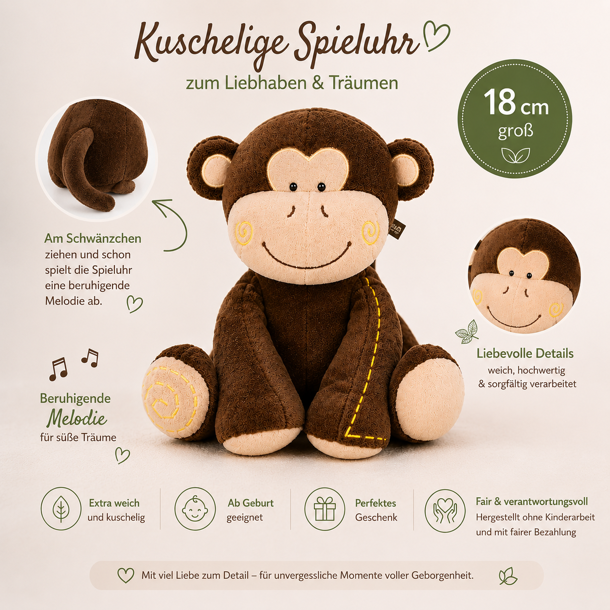 Windeltorte SAFARI mit Affen-Spieluhr - Geschenk zur Geburt