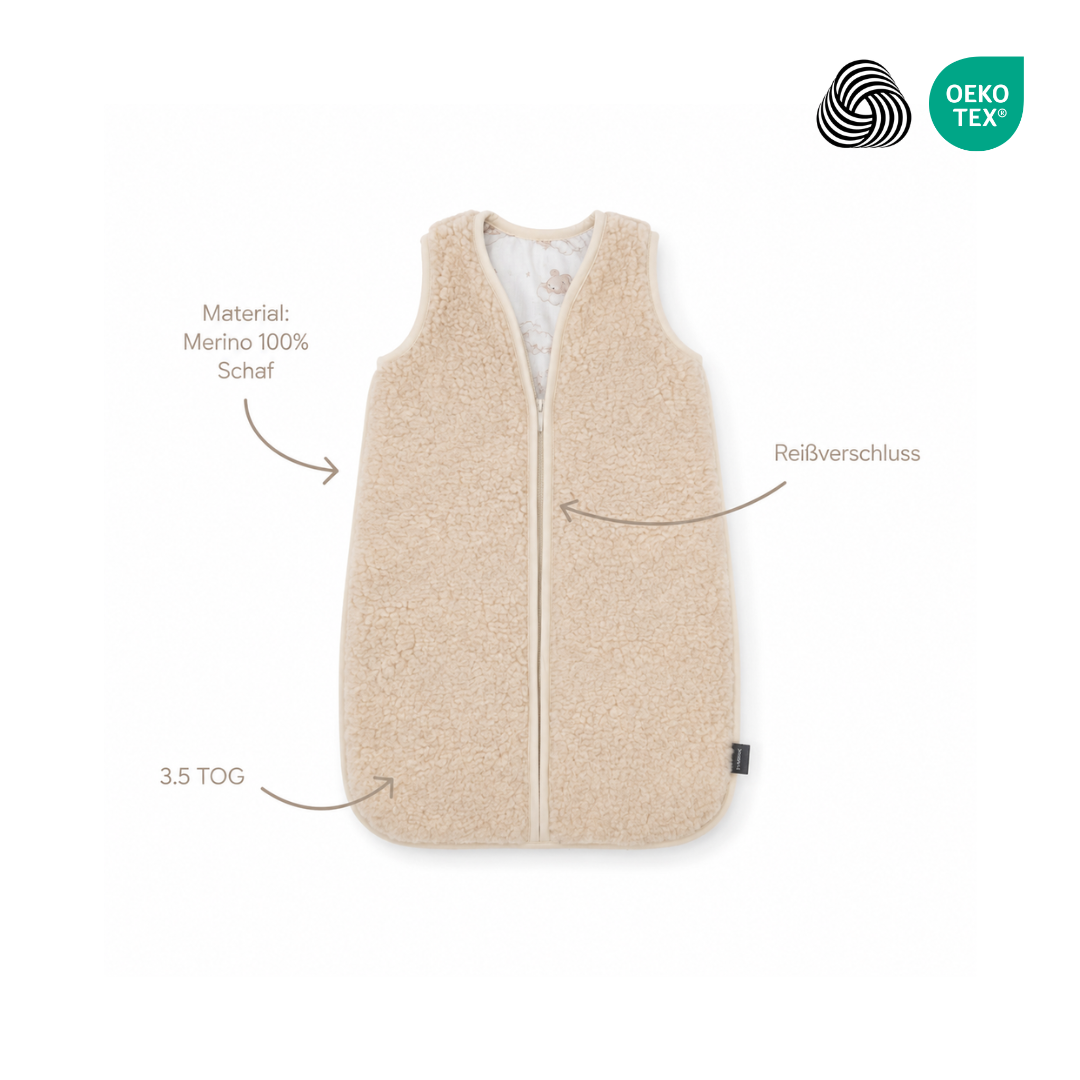 Babyschlafsack Merinowolle Wollwalk - 3.5 TOG Winterschlafsack