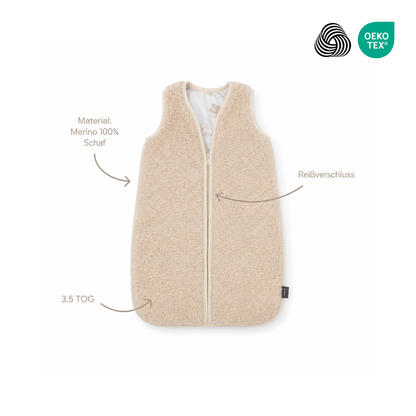Babyschlafsack Merinowolle Wollwalk - 3.5 TOG Winterschlafsack