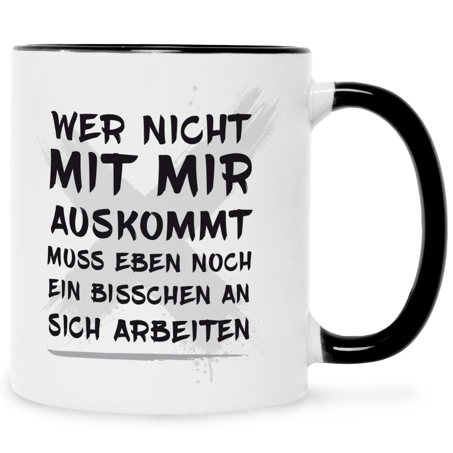 Bedruckte Tasse mit Spruch Wer nicht mit mir auskommt