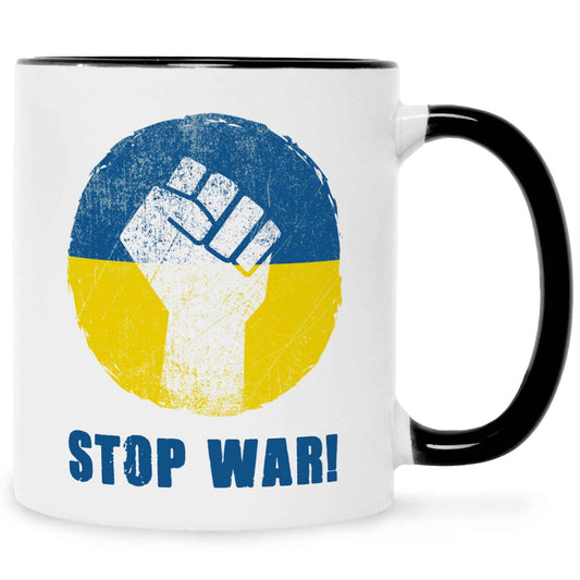 Bedruckte Tasse mit Spruch Stop War Ukraine