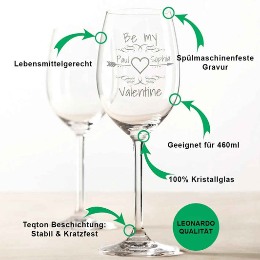 Leonardo Weinglas "Be my Valentine" mit Namen Gravur