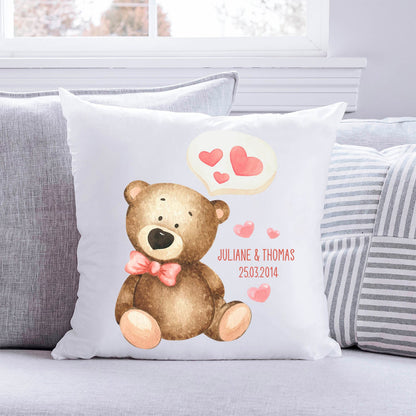 Bedrucktes Kissen mit Motiv Bär mit Herz