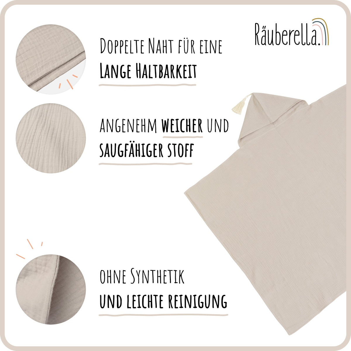 Musselin Kapuzenhandtuch (75x100cm)  Beige