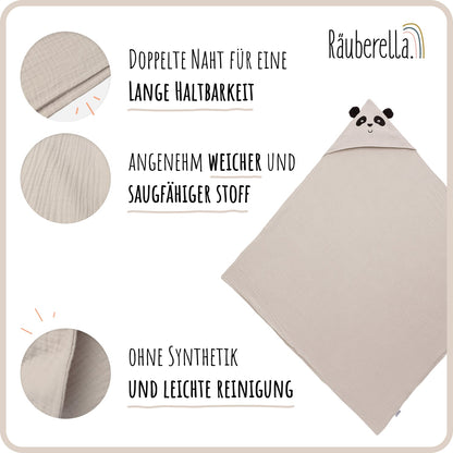 Kapuzenhandtuch Panda Baby, Beige 80x80 cm