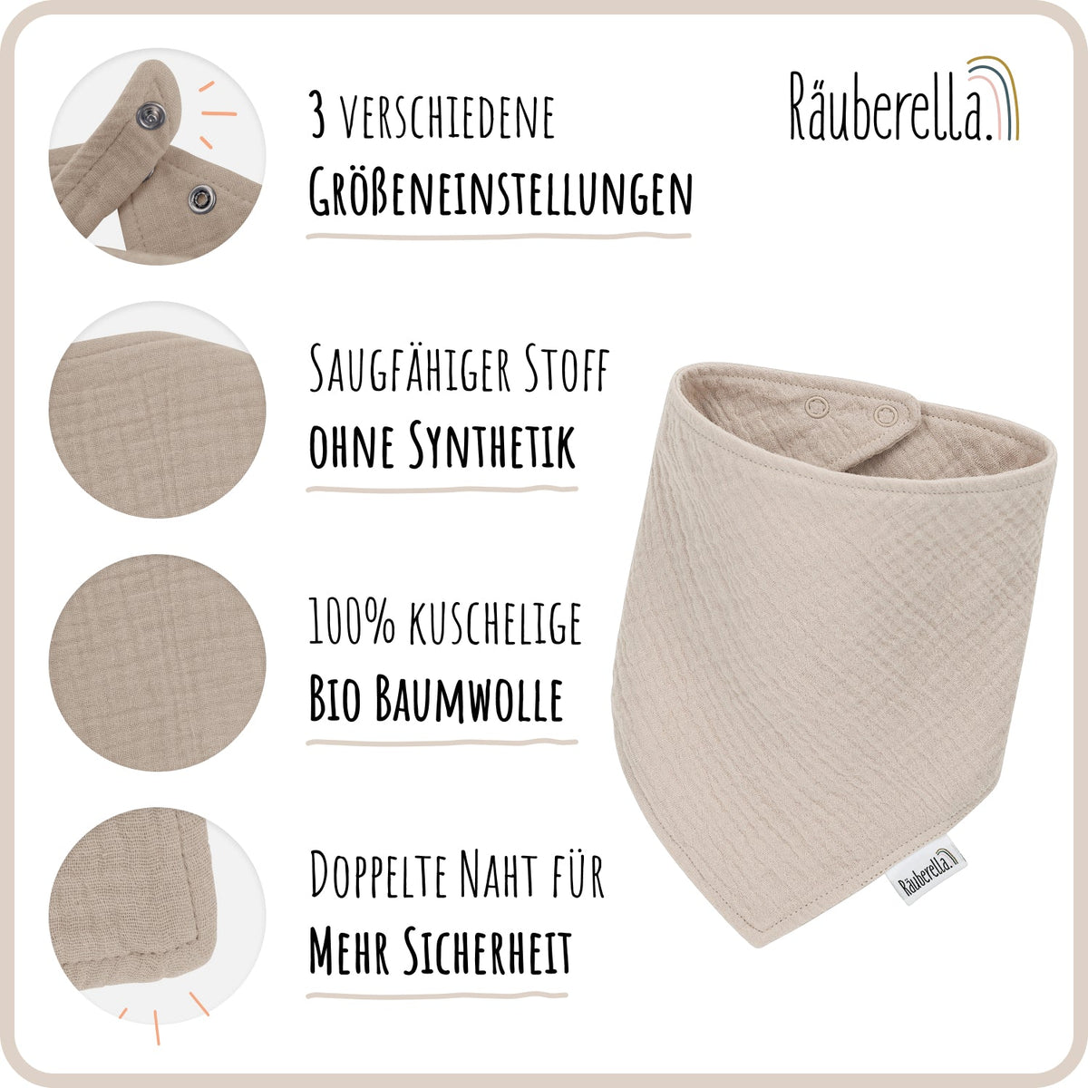 Baby Geschenkset Beige – Schmusetuch Hase, Holz-Beißring & Halstuch aus Musselin