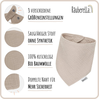 Baby Geschenkset Beige – Schmusetuch Hase, Holz-Beißring & Halstuch aus Musselin