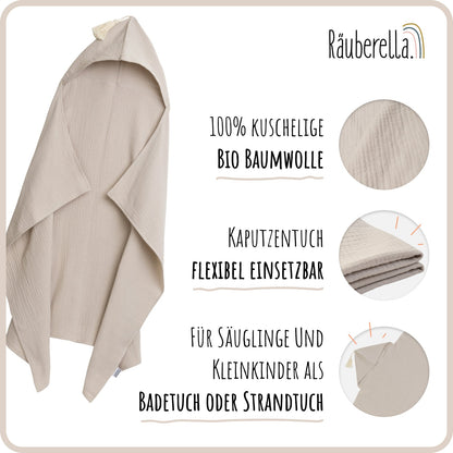 Musselin Kapuzenhandtuch (75x100cm)  Beige