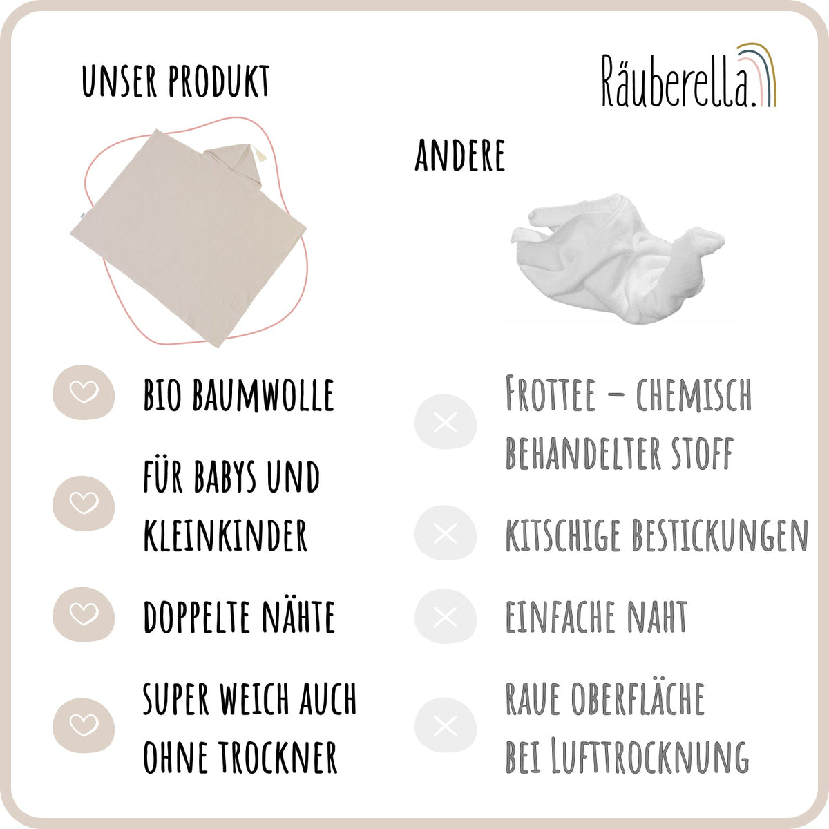Musselin Kapuzenhandtuch (75x100cm)  Beige