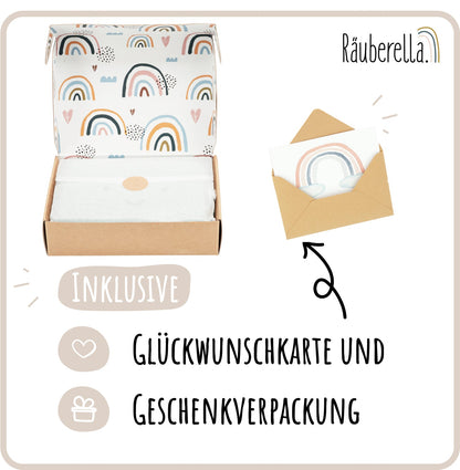 Baby Geschenkset Beige – Schmusetuch Hase, Holz-Beißring & Halstuch aus Musselin